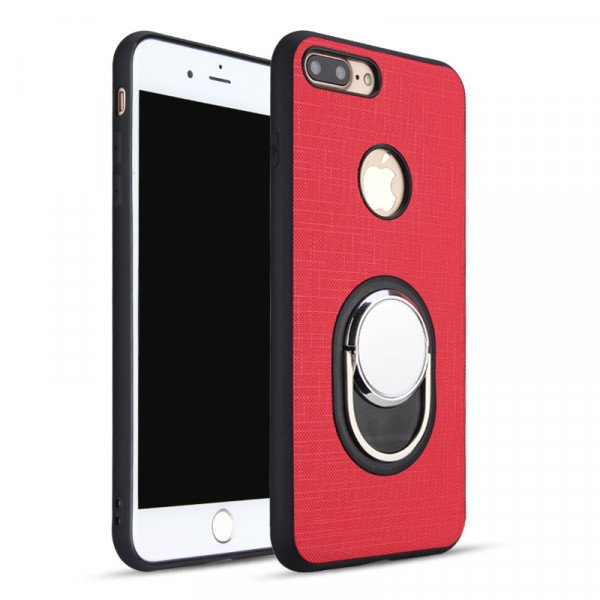 Wholesale iPhone 7 Plus Metal Plate Ring Holder Stand Hybrid Case (Red)